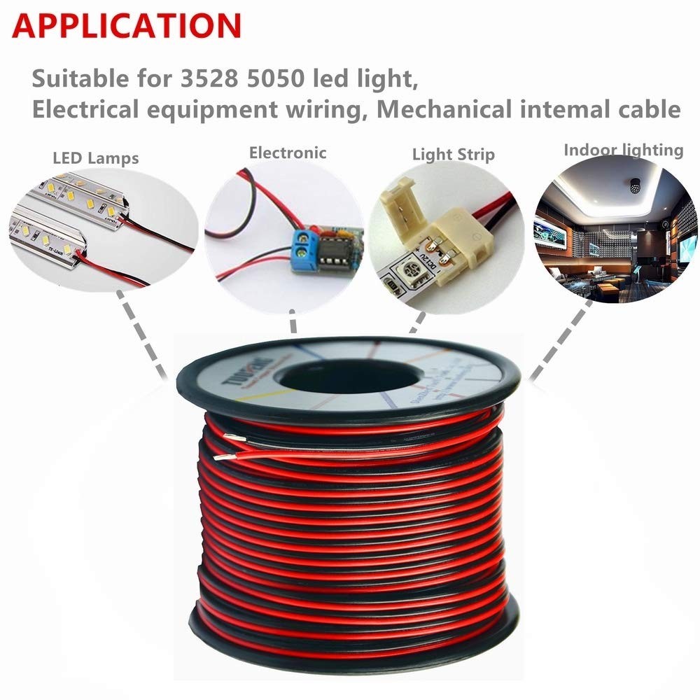 22 AWG Electrical Wire - Versatile 100ft Red/Black 2-Pin DC Cable