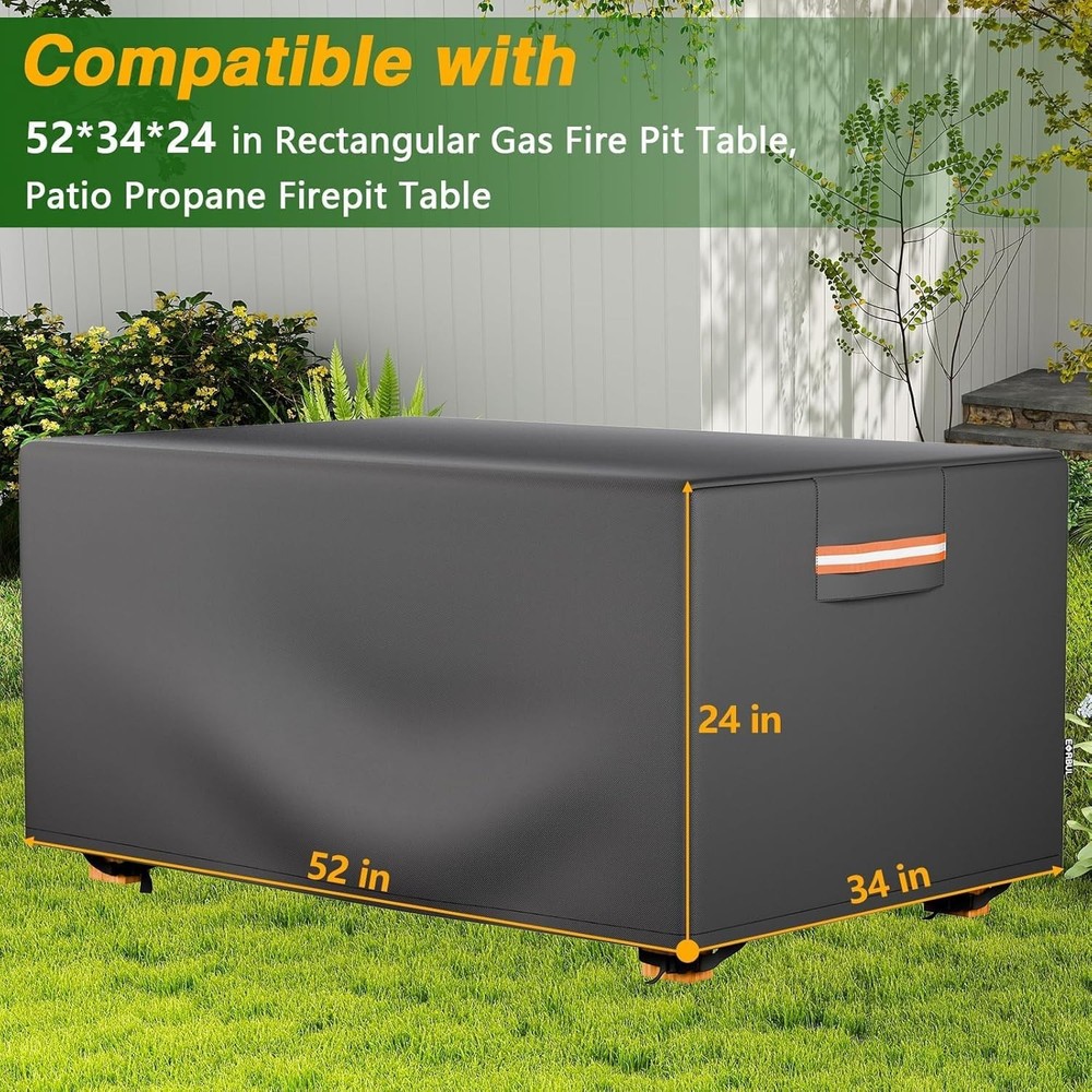 Heavy Duty 420D Rectangular Gas Fire Pit Table Cover for 52*34*24 In New