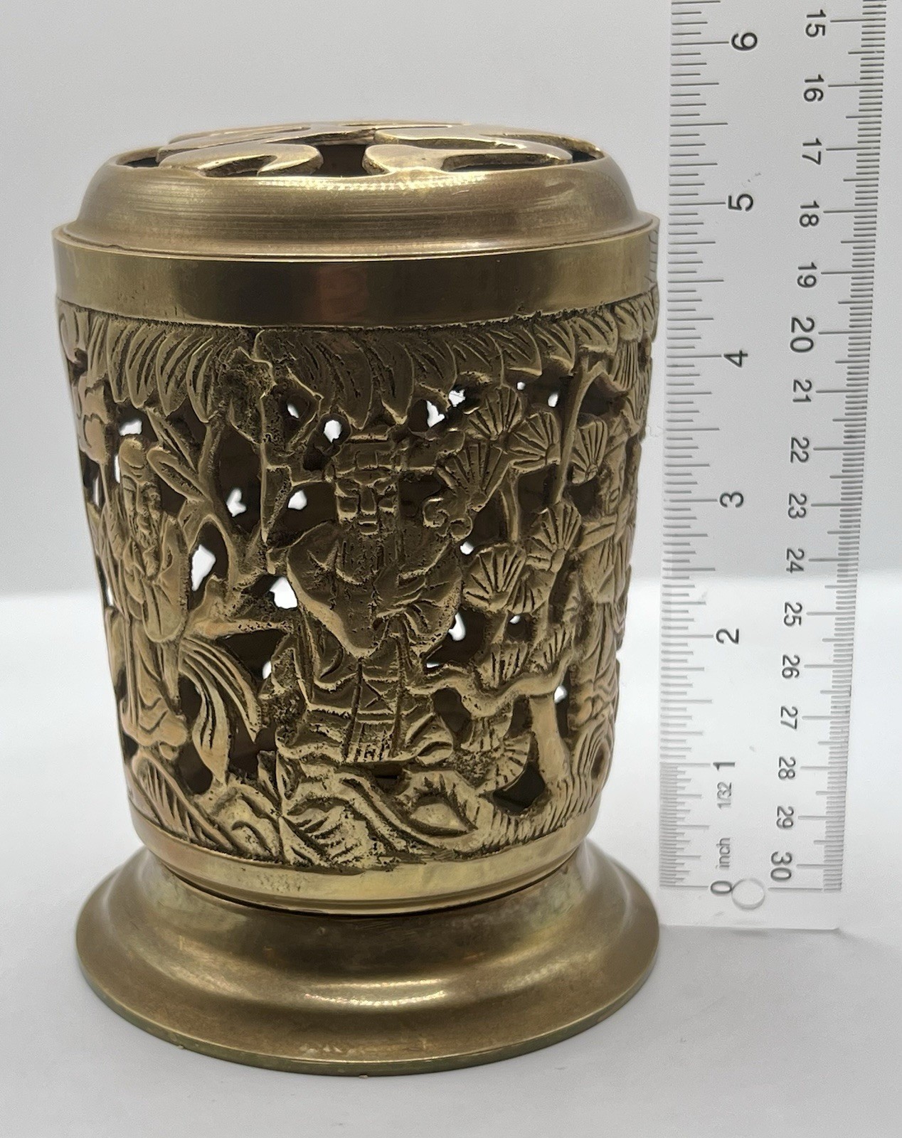 FINE CHINESE ASIAN ANTIQUE BRASS IMMORTALS INCENSE BURNER CANDLE HOLDER TAO
