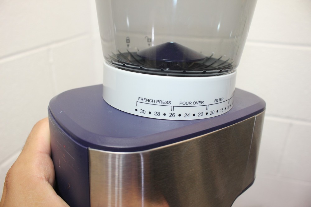 Beguko ADJUSTABLE GRIND Coffee Grinder Tested/WORKS! Silver/Blue, euc!! no cup
