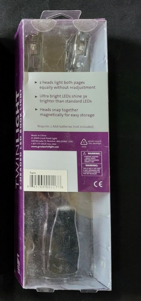 Great Point Light Twin Light 2 Headed LED Book Light Black