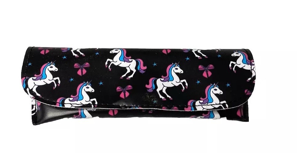 New Unicorns Black Semi Hard Eyeglass Case With Flip Closure Hook & Loop