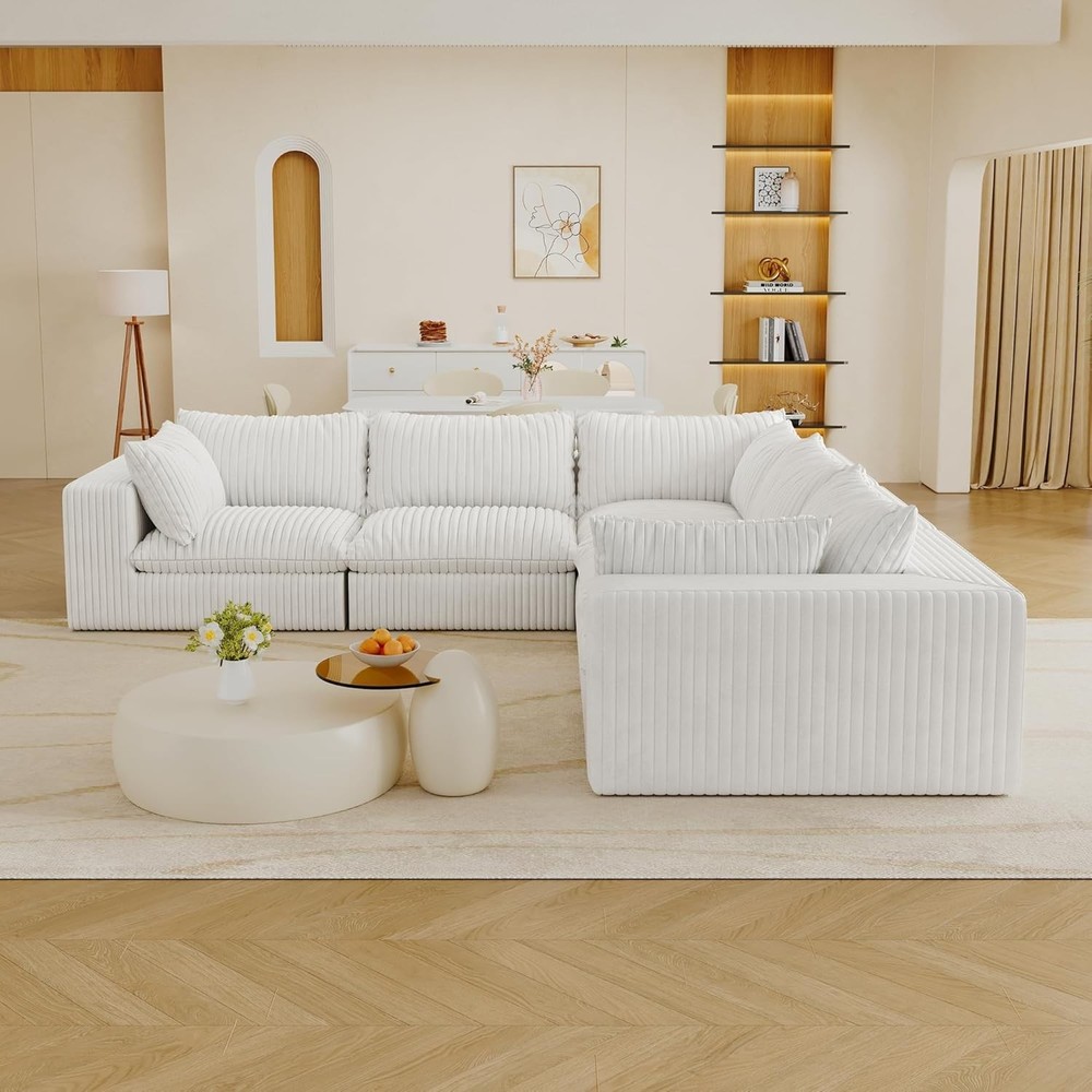 118'' V-Shaped Sectional Cloud Couch with Deep Seat Comfy 5 Seater Modular Sofas