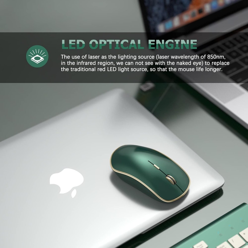 JOYACCESS 2.4G Slim Wireless Silent Mouse, Portable Computer Green