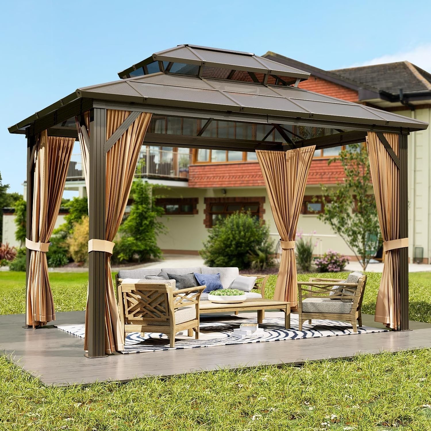 10'x12' 10'x13'Hardtop Gazebo Outdoor Polycarbonate Patio Top Canopy Garden Tent