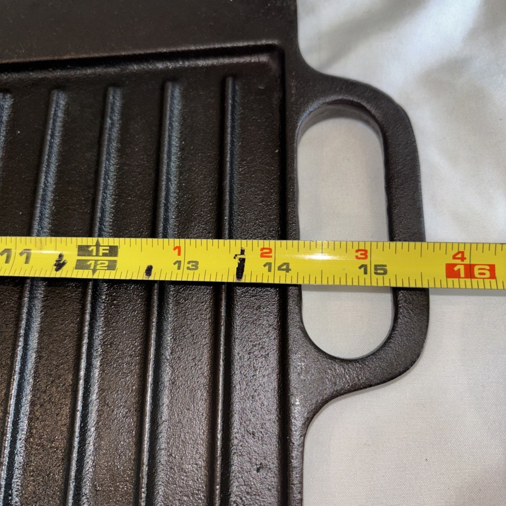 RESTORED Rectangular Cast Iron Double Burner Griddle, Reversible SEASONED