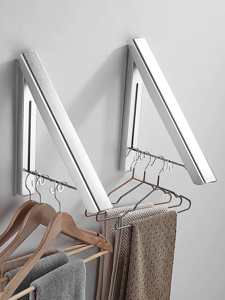 2 Pack Retractable Clothes Rack - Wall Mounted Folding Clothes Hanger Drying ...