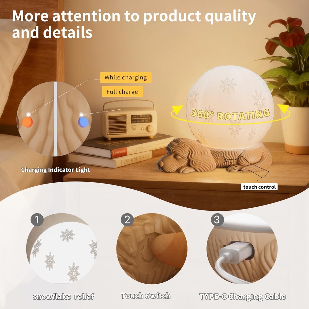 Cute Dog Bedside Lamp - Touch Control, 3 Colors, Rotatable Table Lamp