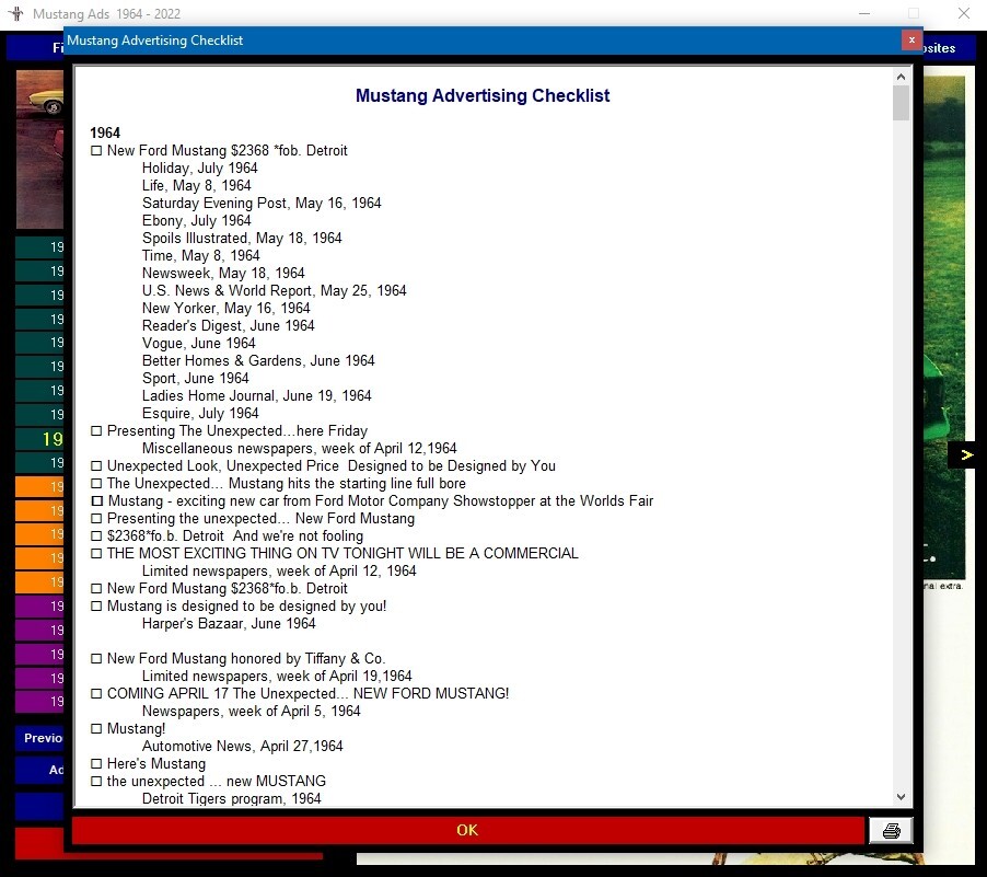 Ford Mustang Advertisements digital collection 1964 - 2024