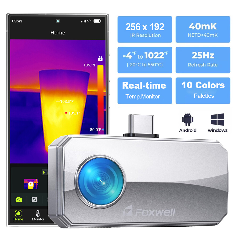 2025 FOXWELL RT100 Silvery Thermal Imaging Infrared Camera For Android Type-C