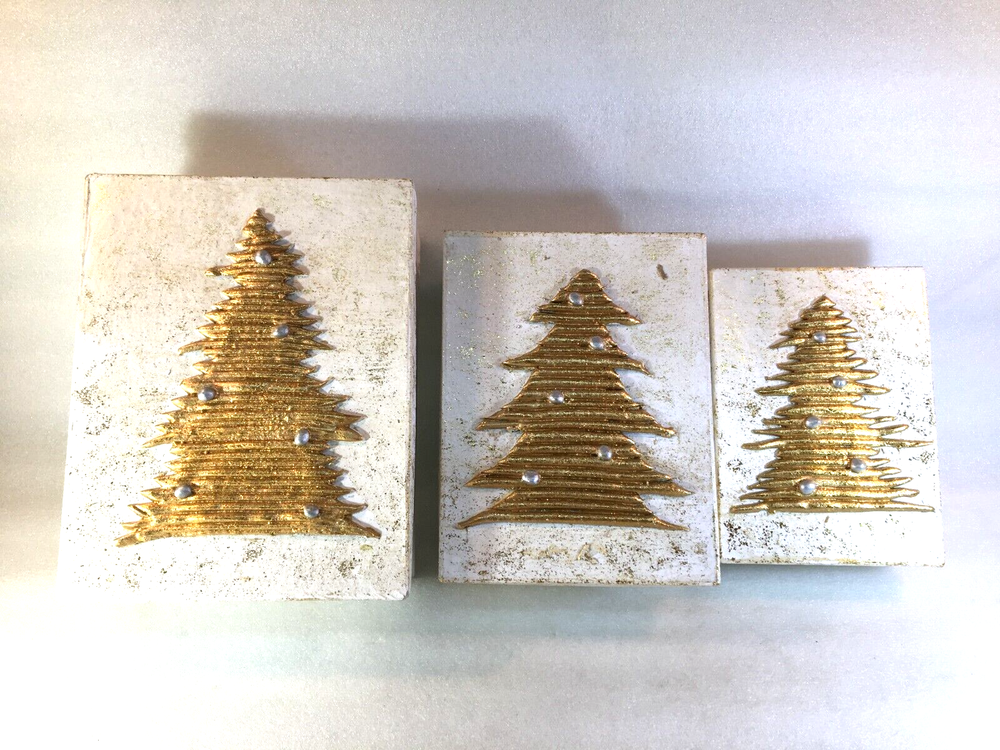 3 CHRISTMAS Nesting Gift Boxes Gold Christmas Tree