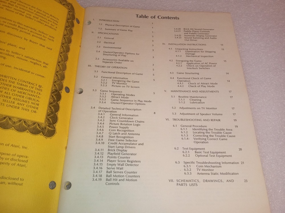 Original BREAKOUT ATARI Operation Maintenance Service Manual Arcade Video Game