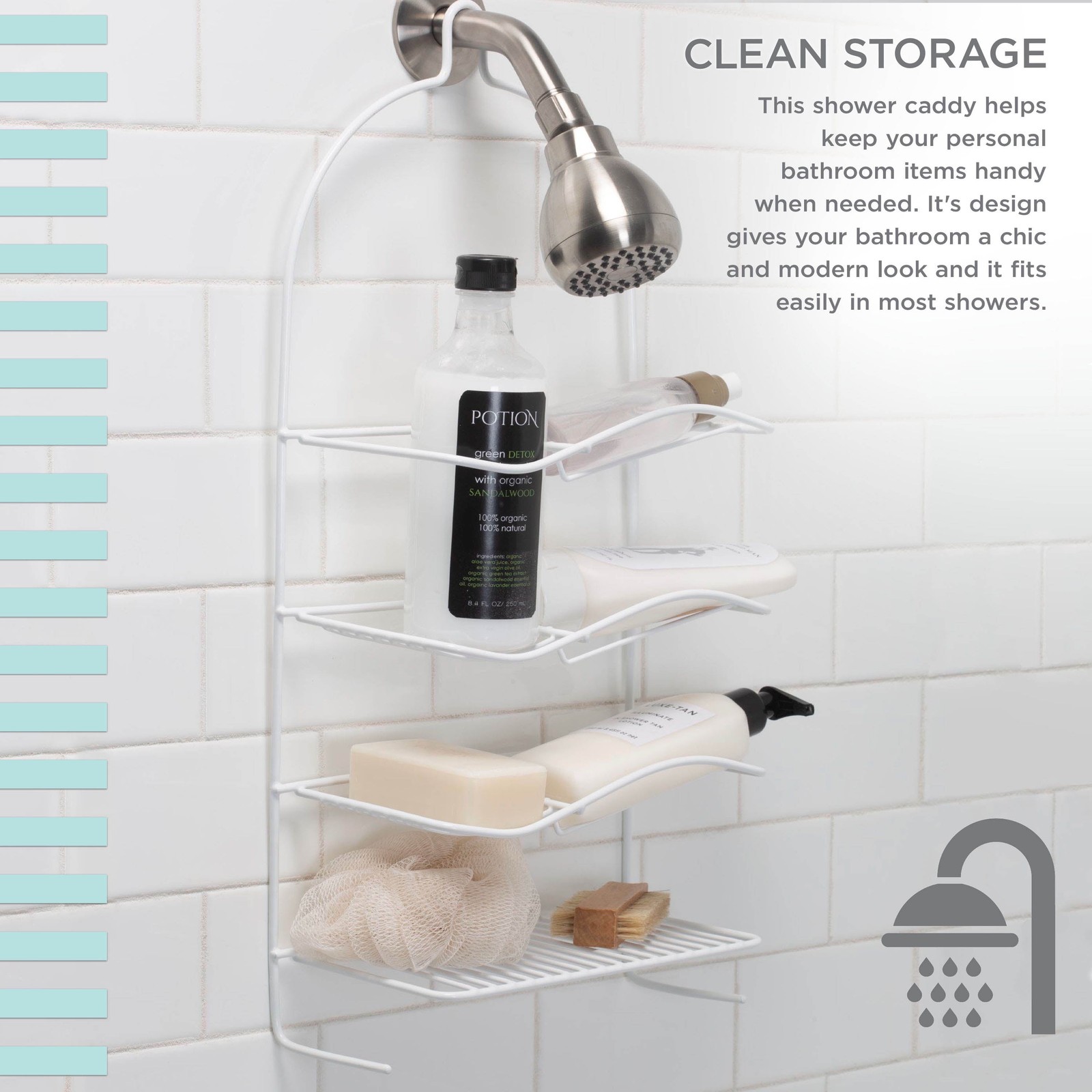 Bath Bliss 4-Shelf Metal Shower Organizer, White