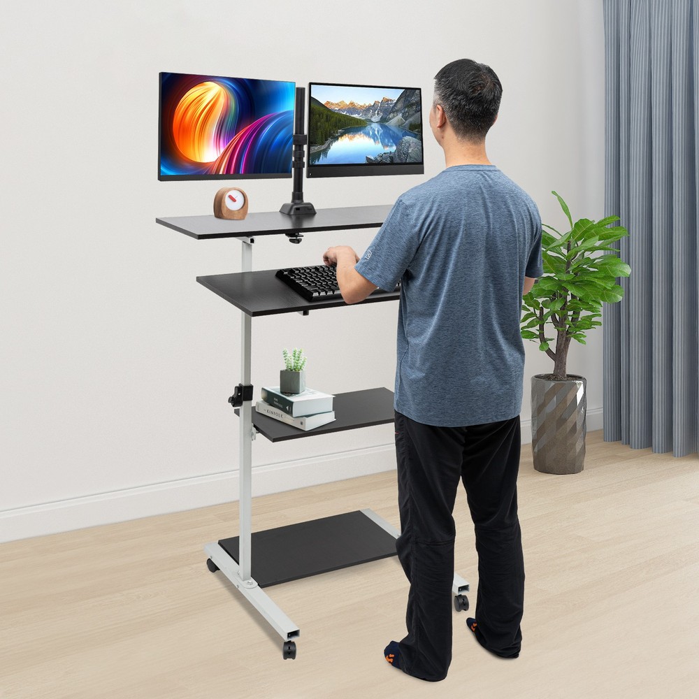 Mobile Standing Desk Adjustable Height Computer Rolling Laptop Cart Work Table