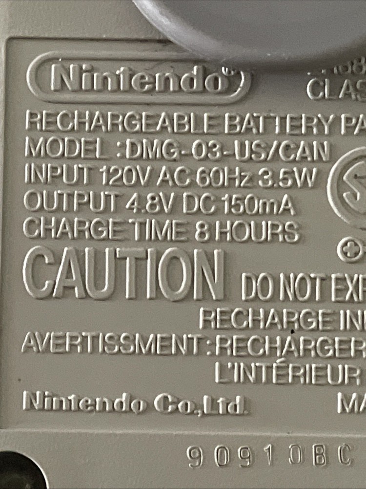 Nintendo OEM. Gameboy Battery Charger Pack UNTESTED
