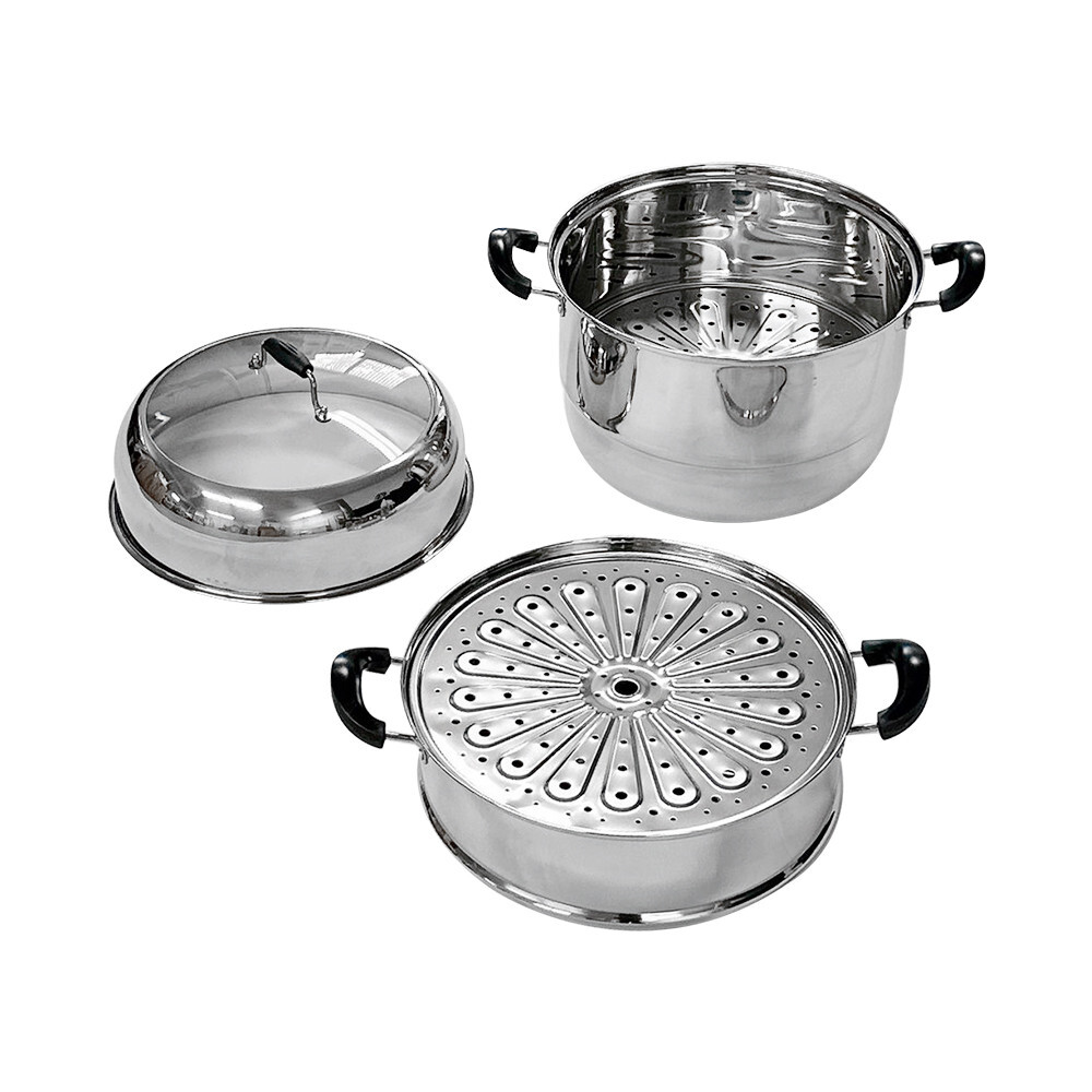 2-tier 14 inch Stainless Steel Stackable Steamer Pot, with Lid, Multipurpose Use