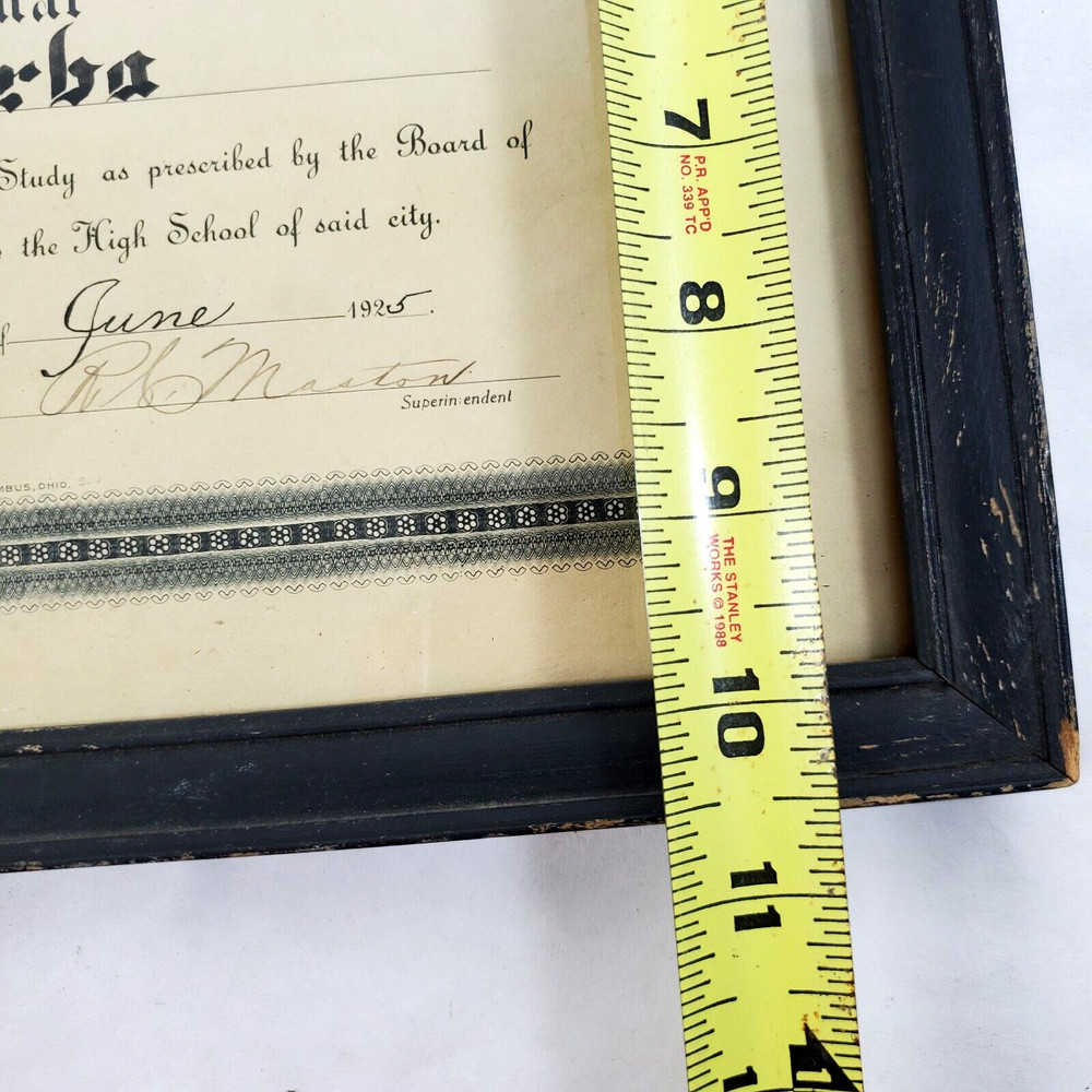 Certificate Promotion Elyria, Ohio Elementary School to High School 1925 Framed