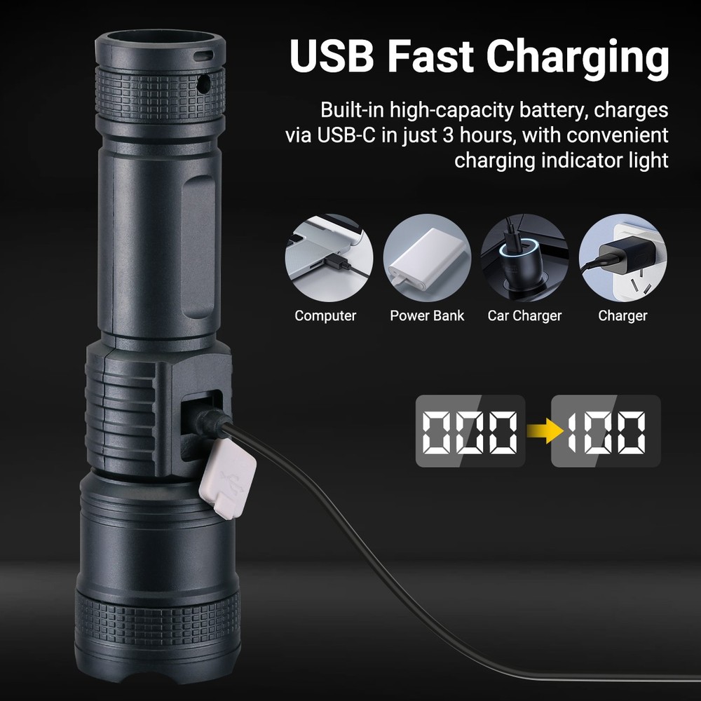 Super Bright 9900000LM LED Tactical Flashlight Rechargeable Pocket Work Light