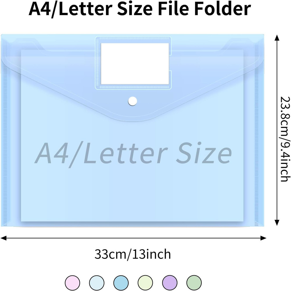 24 Pack Plastic Envelopes Plastic File Folders, Poly Folders with Snap Closure,