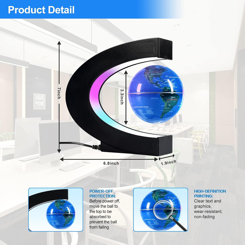 Magnetic Levitation Floating Globe, Levitating C Shape Globe with LED Lights for