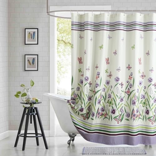 Extra Long Fabric Shower Curtain 72"W x 84"L (Pack of 1) Butterfly Garden