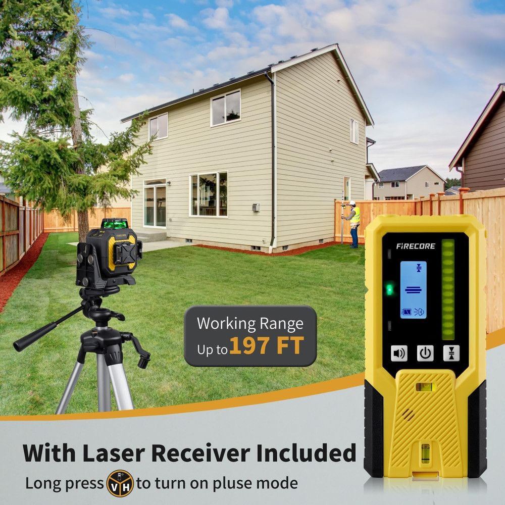 360° Self-Leveling Green Laser Level Kit with Receiver - High Precision