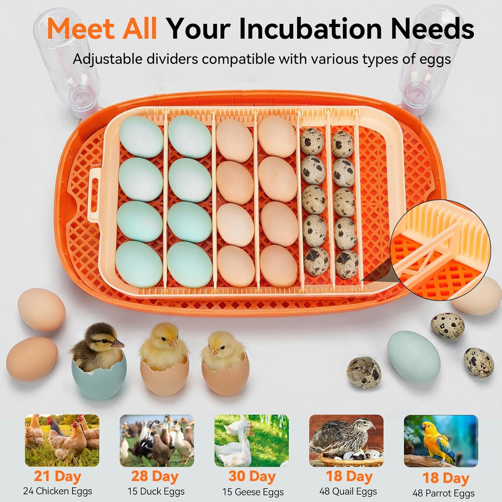 Incubators for Hatching Eggs, 24 Egg Incubator, Automatic Egg Turner with Humidi