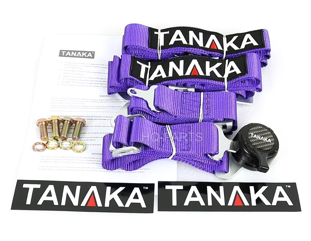 2 TANAKA UNIVERSAL PURPLE 4 POINT CAMLOCK QUICK RELEASE RACING SEAT BELT HARNESS