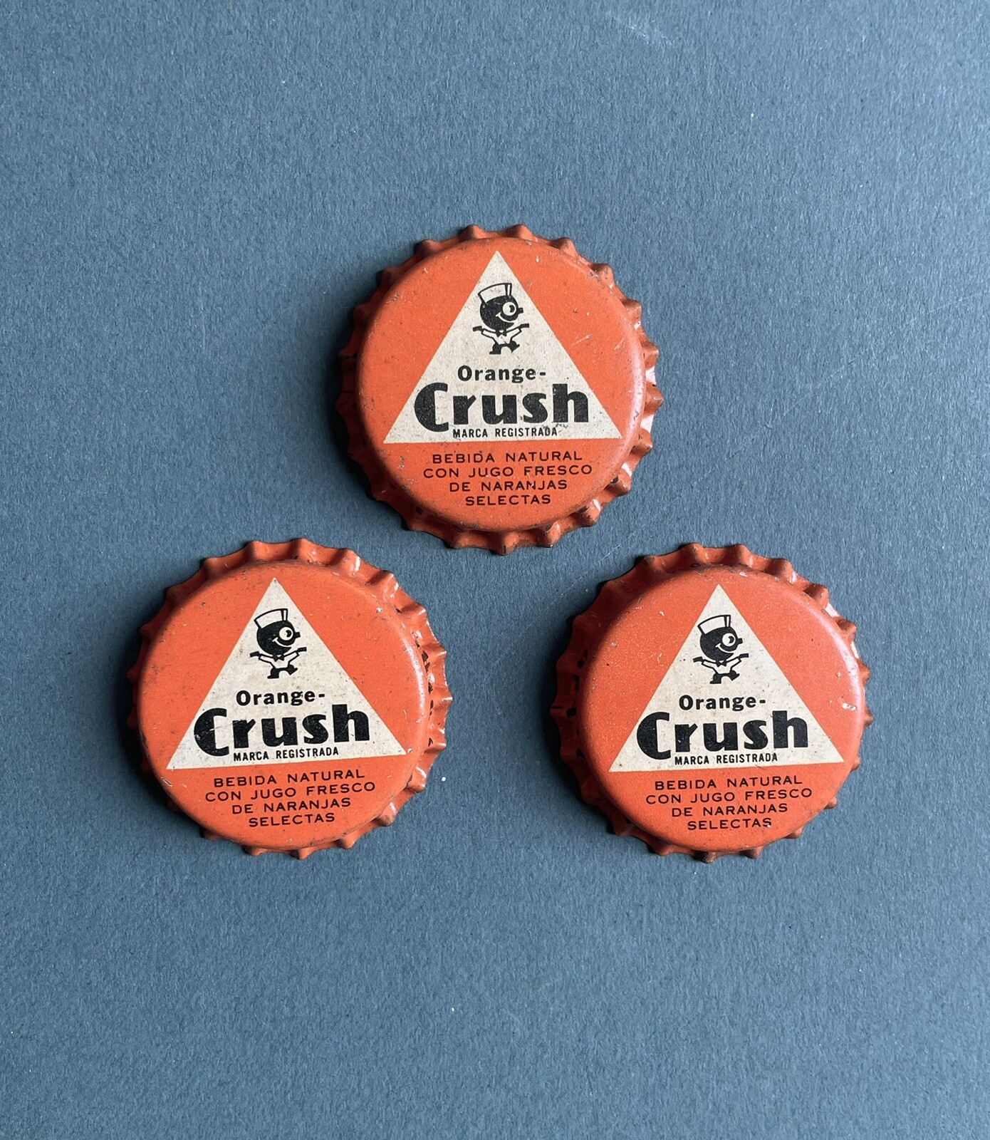 3 UNUSED VINTAGE ORANGE CRUSH SODA POP CORK BOTTLE CAPS CROWN CAP LIMA PERU