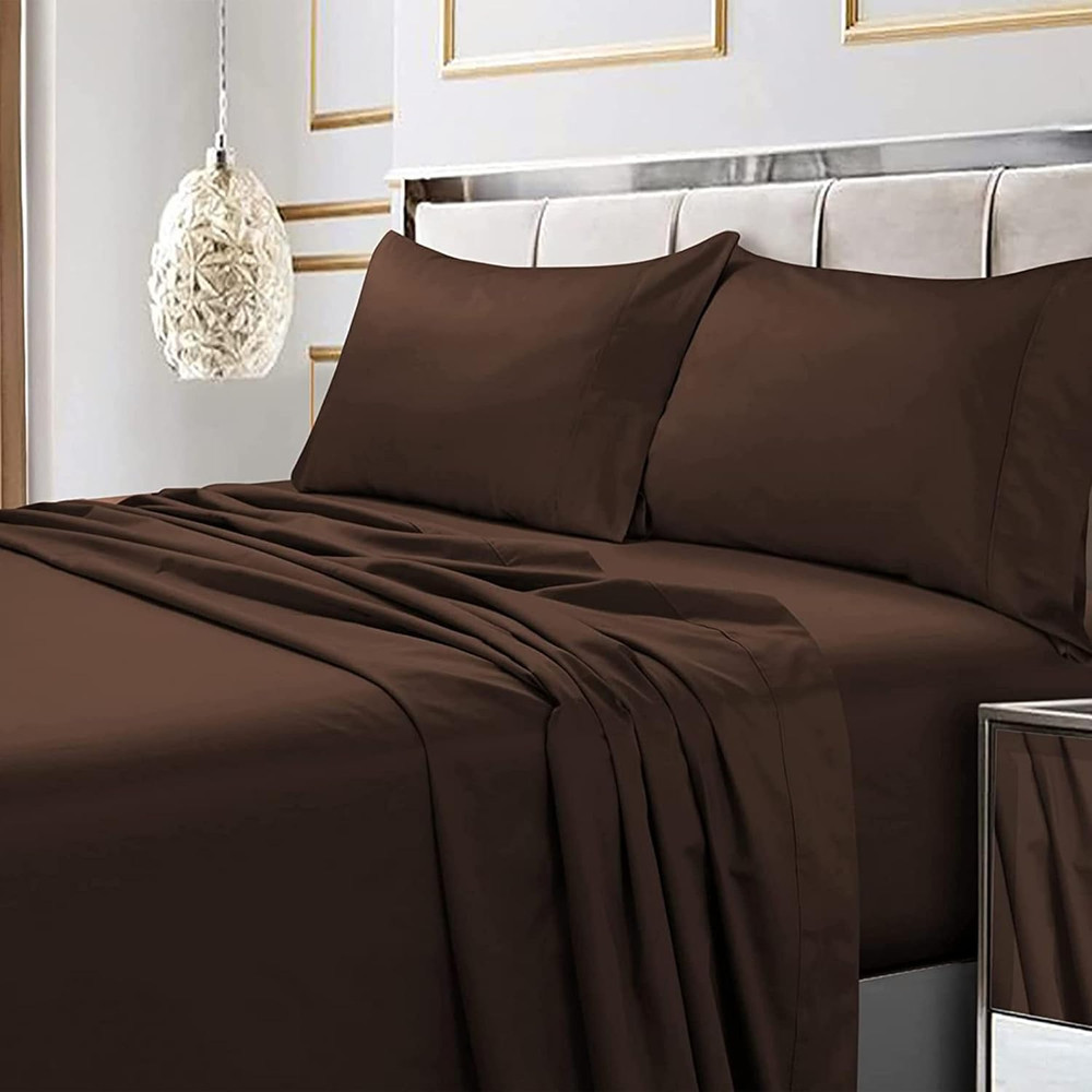 Bed Sheet Set, Soft Egyptian Cotton Sateen Solid Sheets and Pillowcase Set, Deep