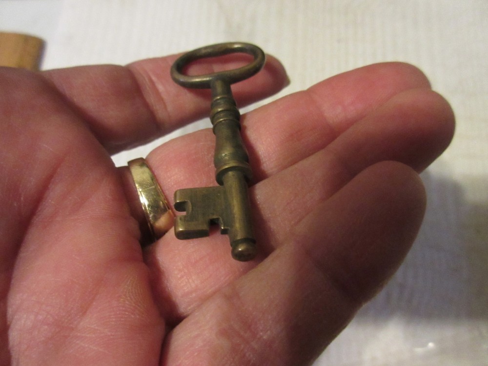 Antique Vintage Brass Solid Barrel Skeleton Key 2.5" Long