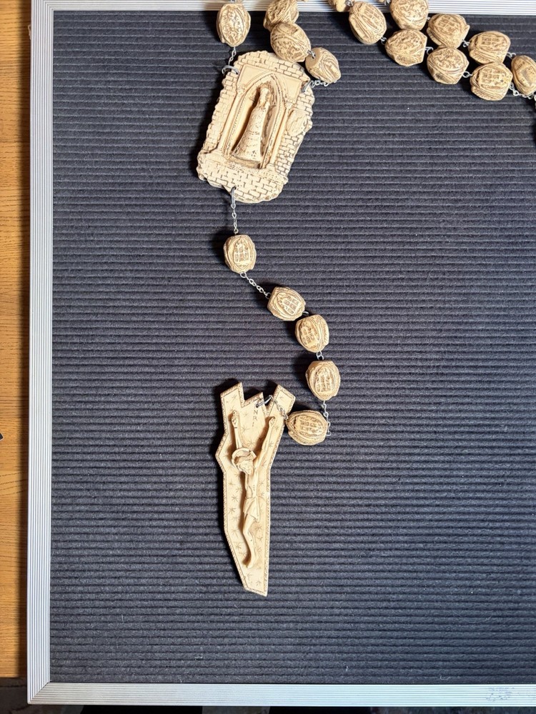 Vintage Large 60" Rosary Beads Wall Hanging Catholic Made In Italy Alabaster
