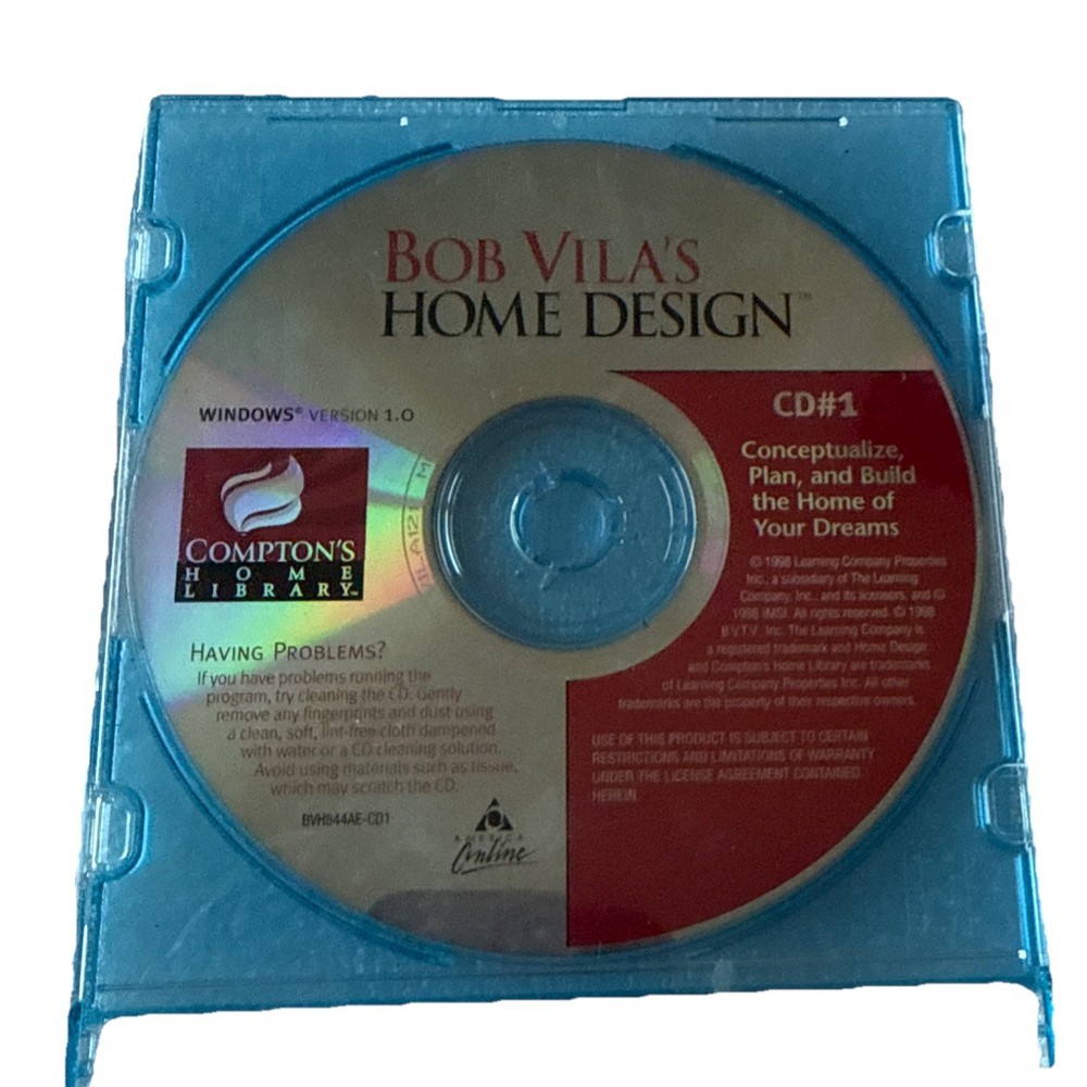 Bob Vila's Home Design - Windows Version 1.0 (PC, 1998, Compton's, 2-Disc) Used