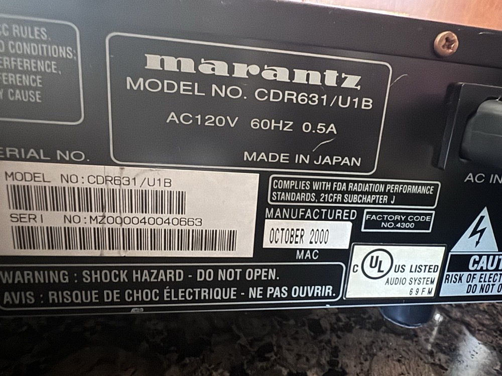 Marantz CDR631 Professional Rackmount CD Recorder W/Remote