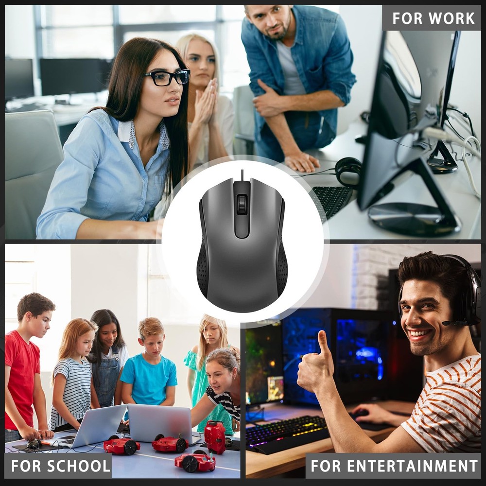 30 Pack USB Wired Mouse 3 Button Corded Computer Mice Bulk USB Mouse for PC D...