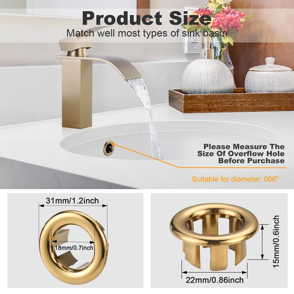 Sink Overflow Ring Brushed Gold: ARCORA 2 Pack Bathroom Gold-2