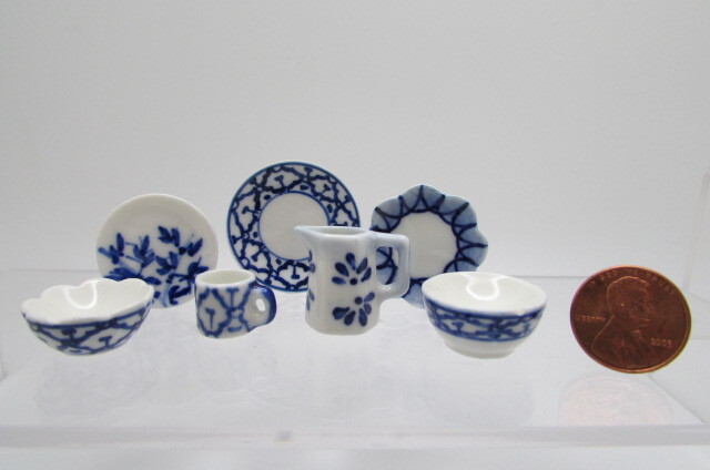 Dollhouse Miniature Ceramic Dishware In Blue Delft Design - Various Designs