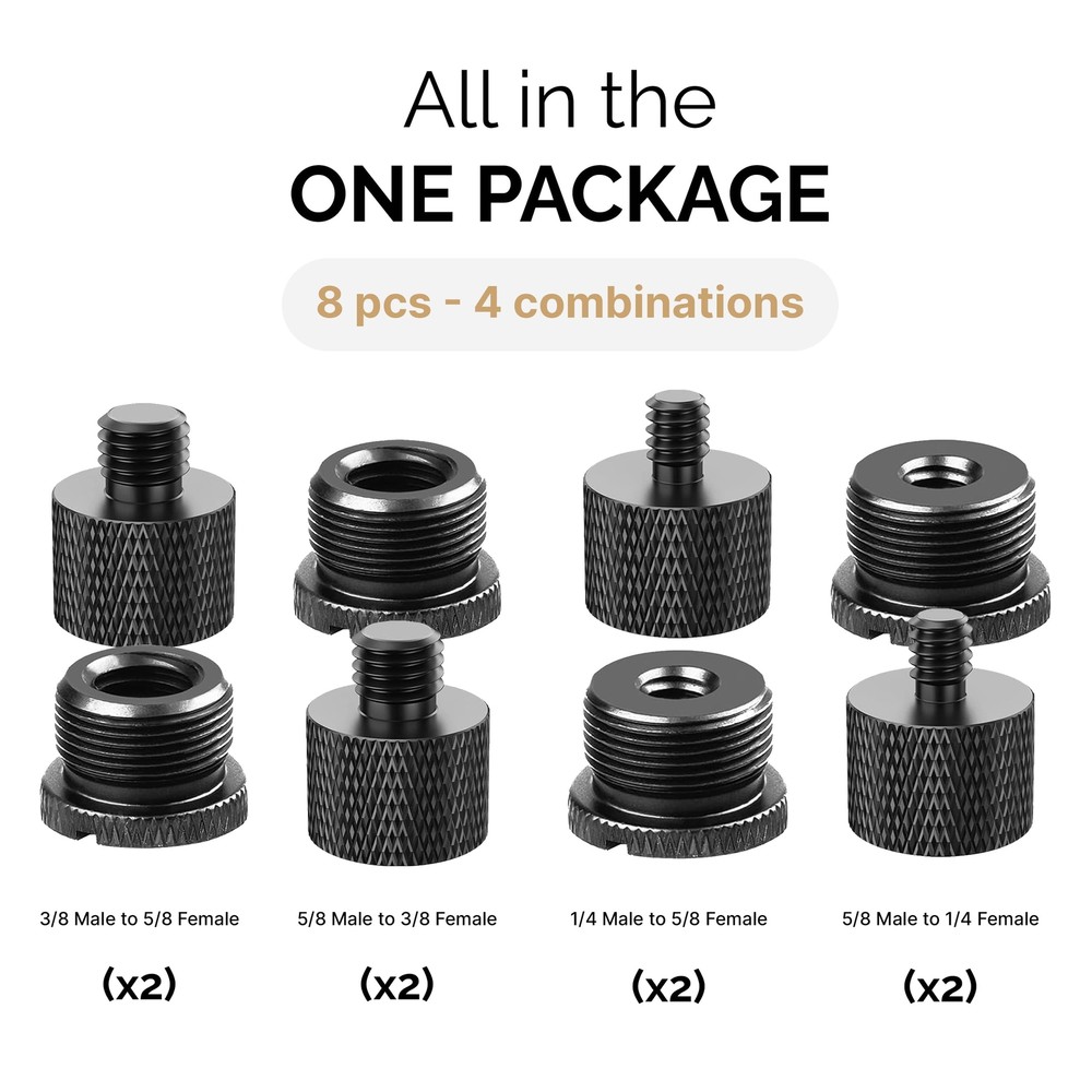 Microphone Stand Adapter Set 8 Pieces for Various Thread Sizes and Tripod Use