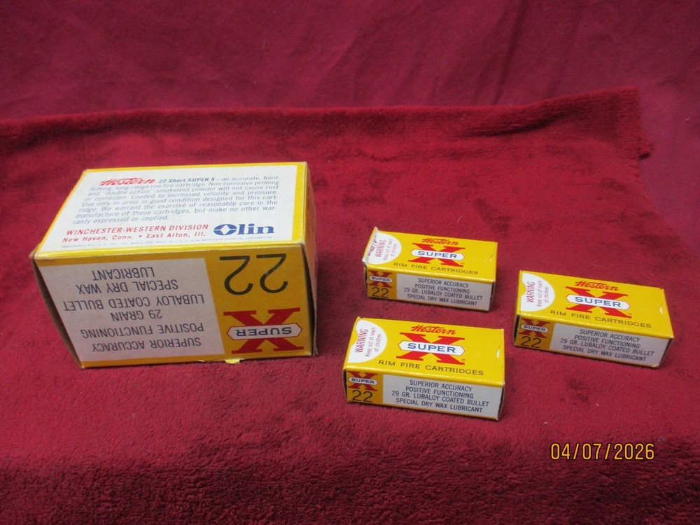 Vintage Western Super X 22 Short Brick Plus 3 Boxes , Ammo Boxes, (EMPTY)