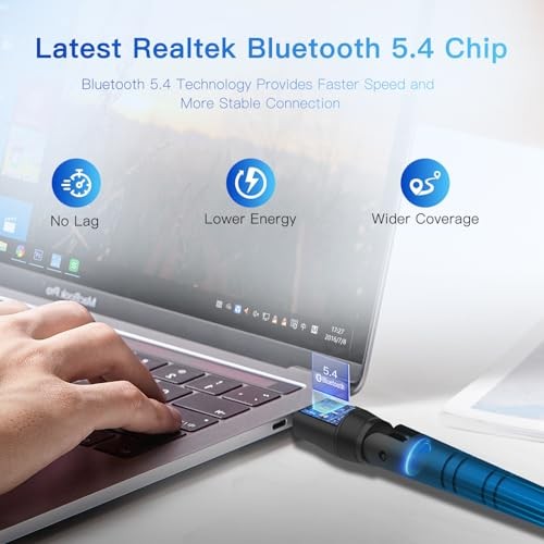 Long Range Upgraded Bluetooth 5.4 Adapter for PC, 5dBi High Gain Wireless USB