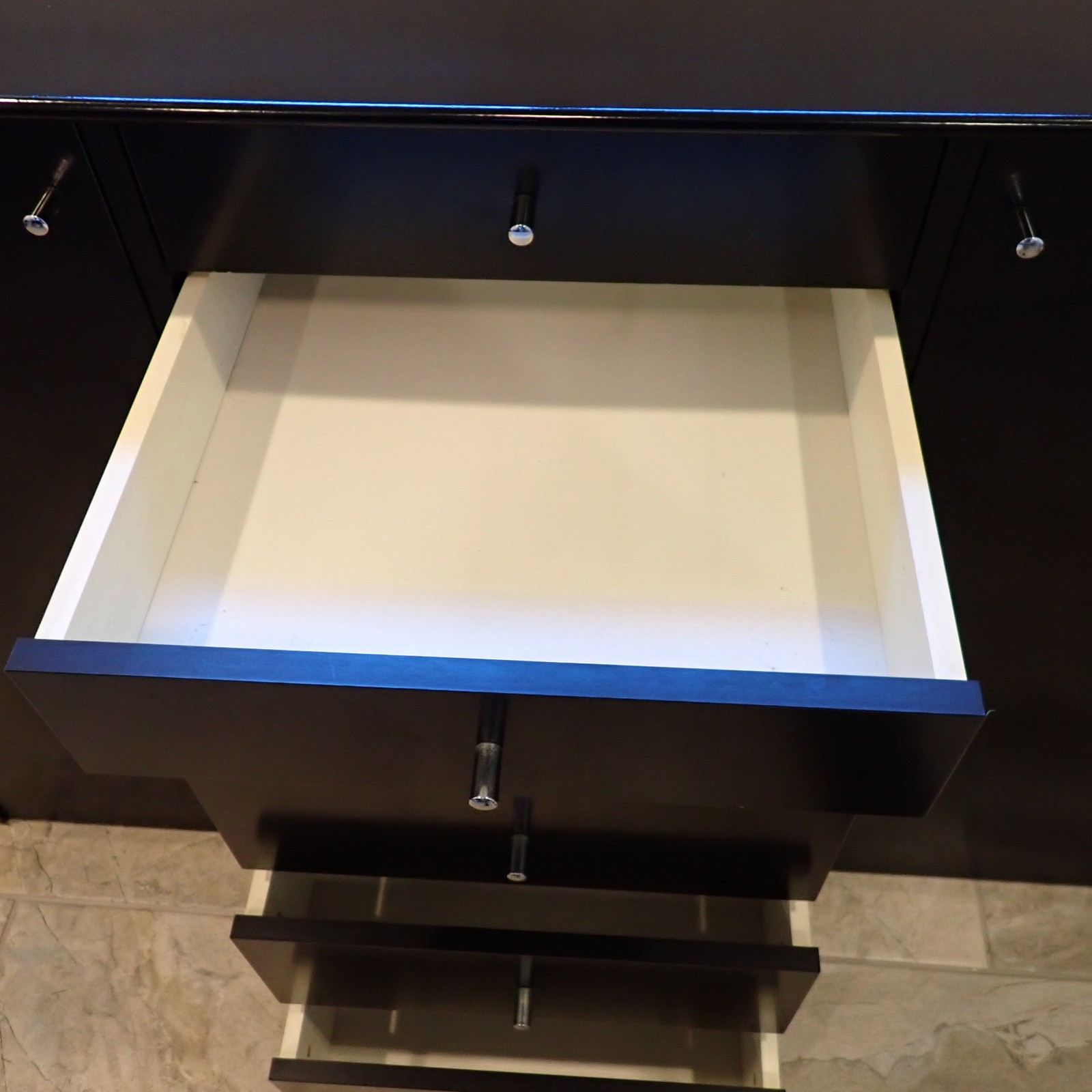 Modern Designer Black Lacquer Sideboard Credenza 58” 2 Door 6 Drawer Storage