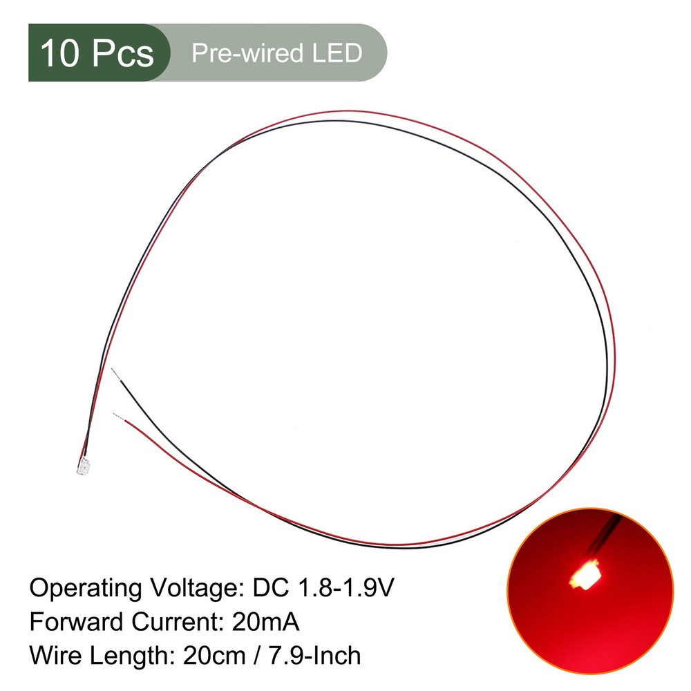 10 Pcs 0805 Micro Red Pre-Wired Devices LED Light(DC 1.8-1.9V)