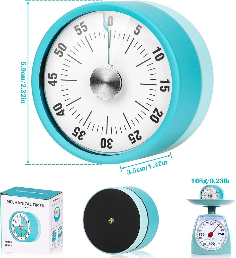 60-Minute Kitchen Timer Visual Countdown Magnetic Wind Up Loud Ring for Cooking