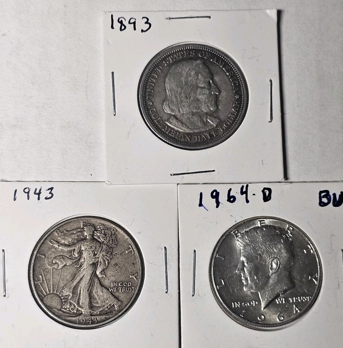 Lot Of 3 90% Silver US Half Dollars.