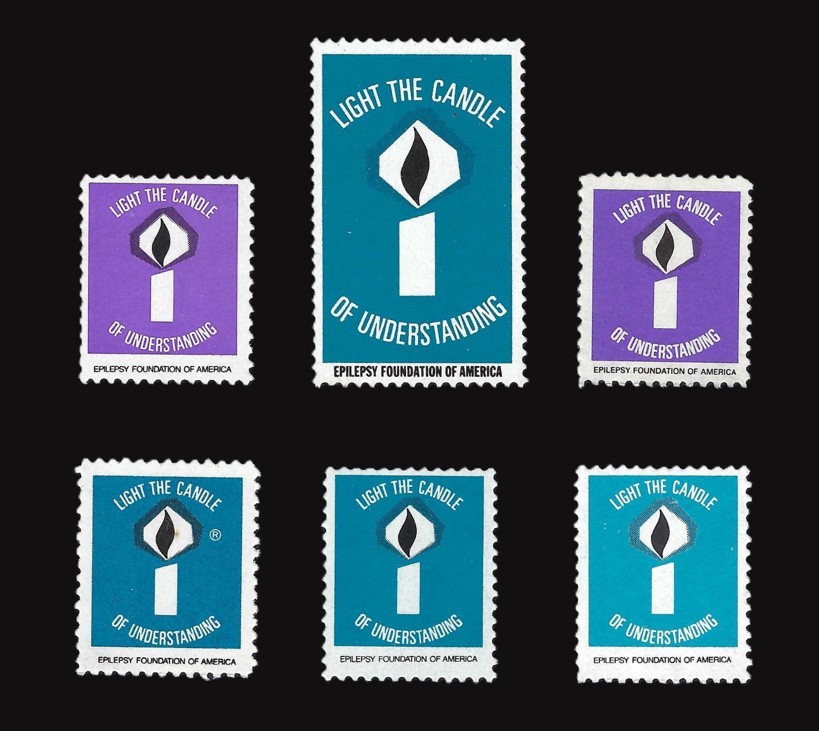 Six (6) Epilepsy Foundations of America Charity Stamps