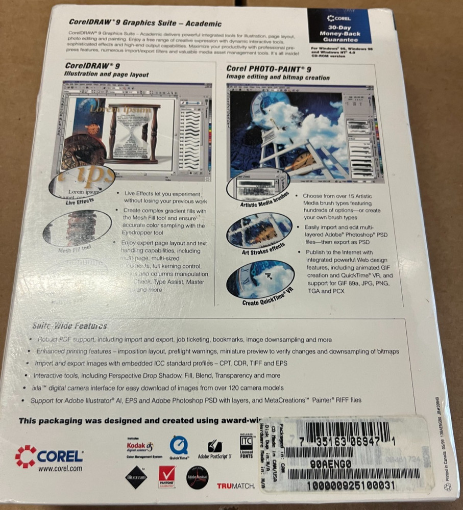 CorelDRAW 9 NEW SEALED! Corel Graphics Suite PC Software CD-Rom - VTG