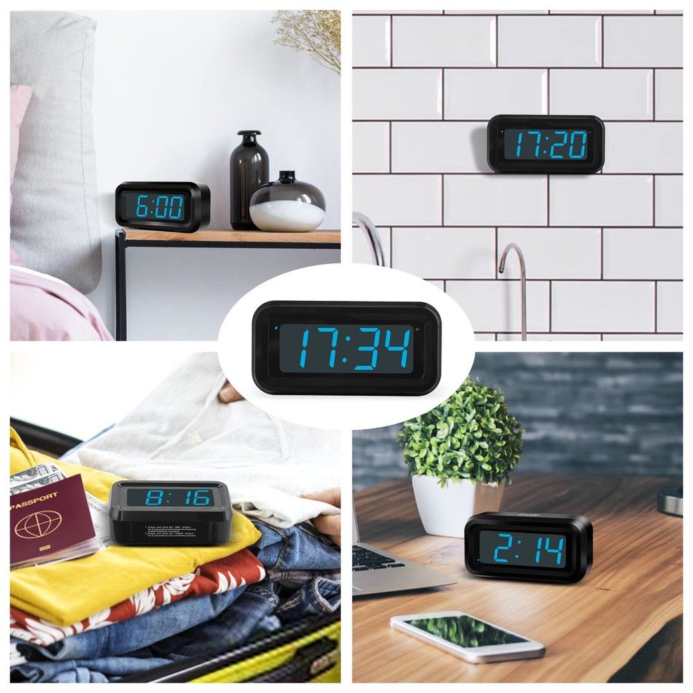 KWANWA Alarm Clock, Digital Clock, Constantly 1.2'' LED Blue Digits Display, Bat