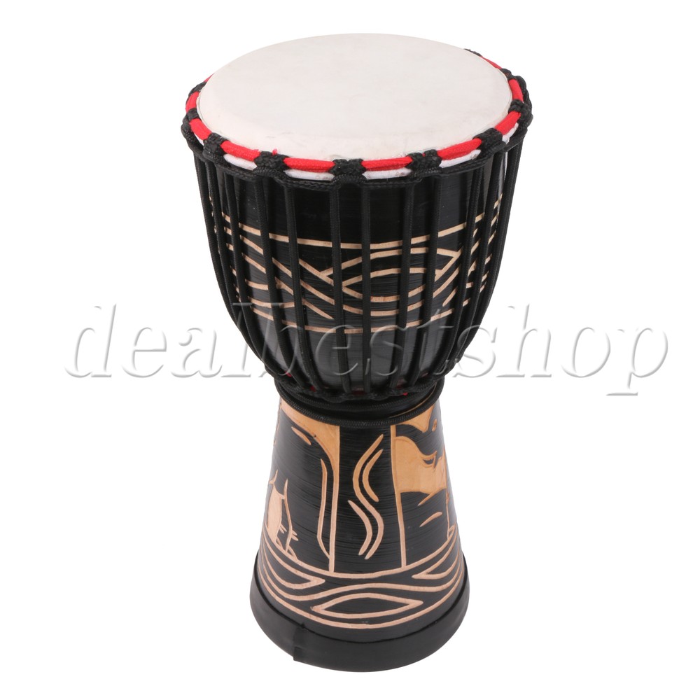 African Djembe Drum Bongo Musical Instrument Black Elephant Pattern 8"