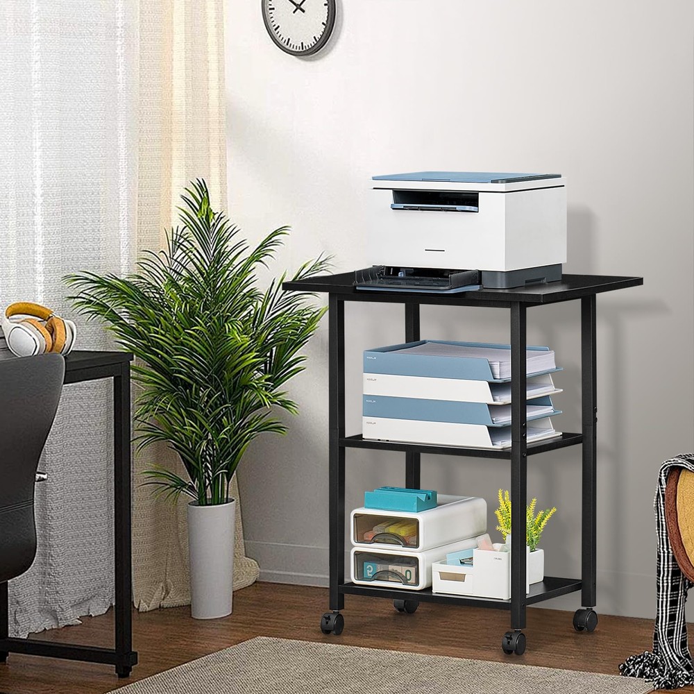 3-Tier Printer Stand, Industrial Mobile Printer Table with Storage Shelf and ...