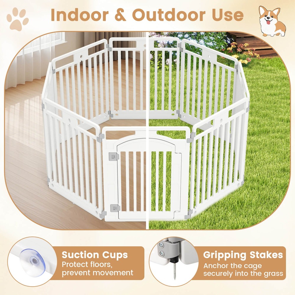 16-Panel 32” Tall Plastic Dog Panel w/ Securing Locking Door for Medium